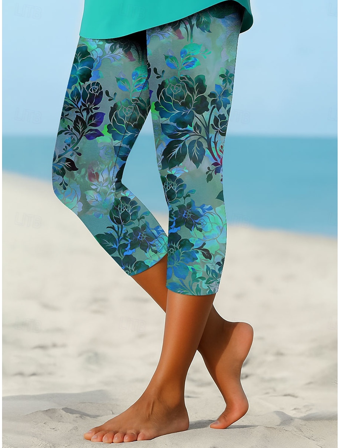 Women's Leggings Capri Pants High Elasticity Vacation Vintage Fashion Calf-Length High Waist Floral Graphic Printing Breathable Soft Stretchy Formal Vacation Office Gray Green Black Summer Spring