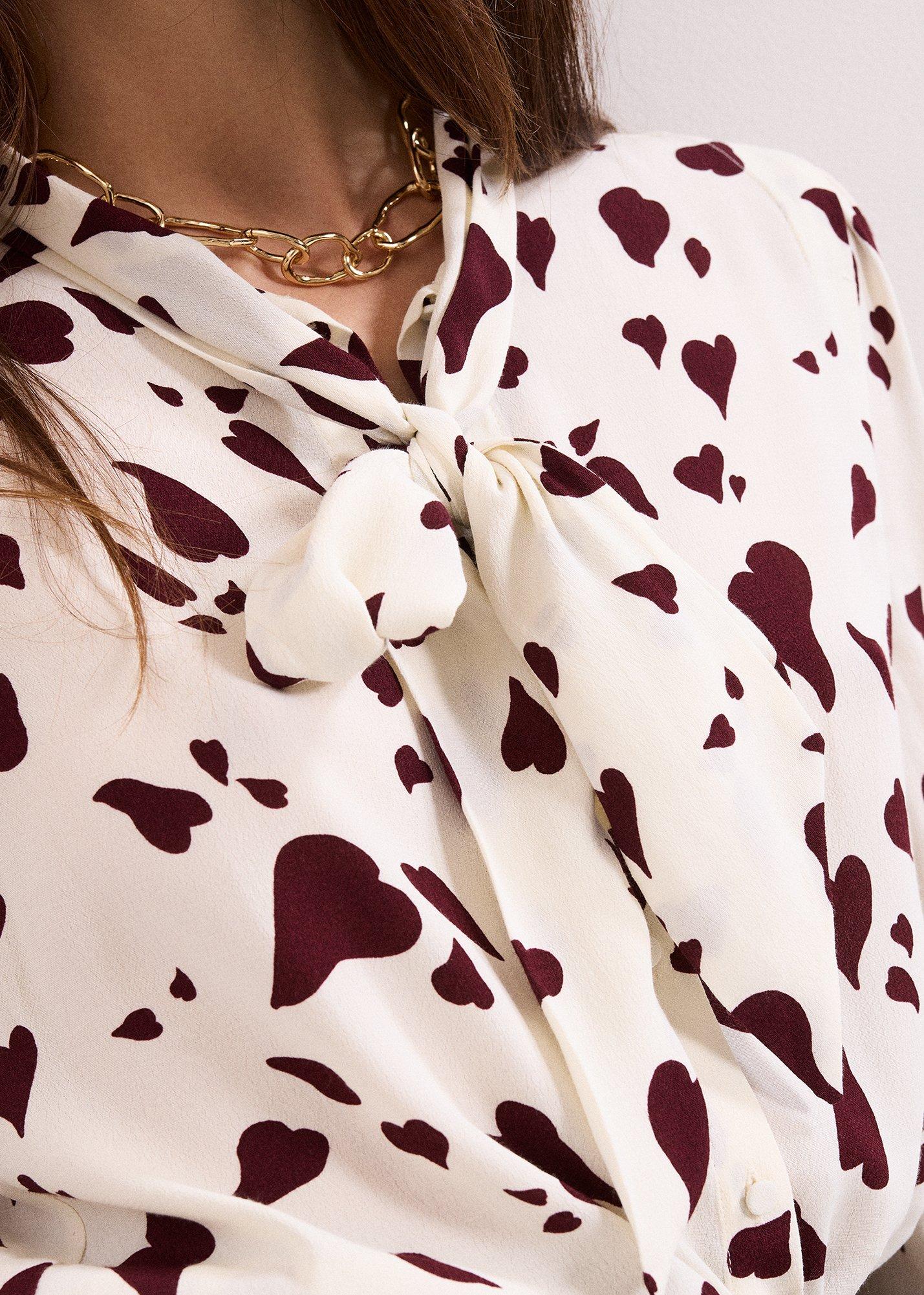 Paloma Heart Print Tie Neck Blouse