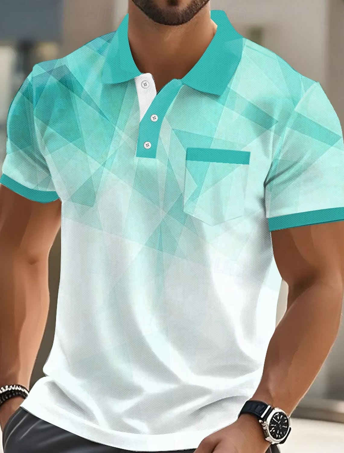 Men's Geometric Polo Short Sleeve Turndown Business Casual Daily