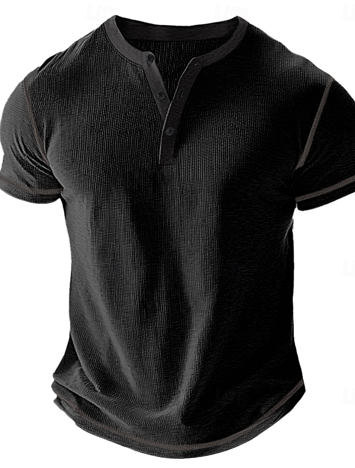 Men's Waffle Henley Shirt Tee Short Sleeve Solid Color Vintage Buttons