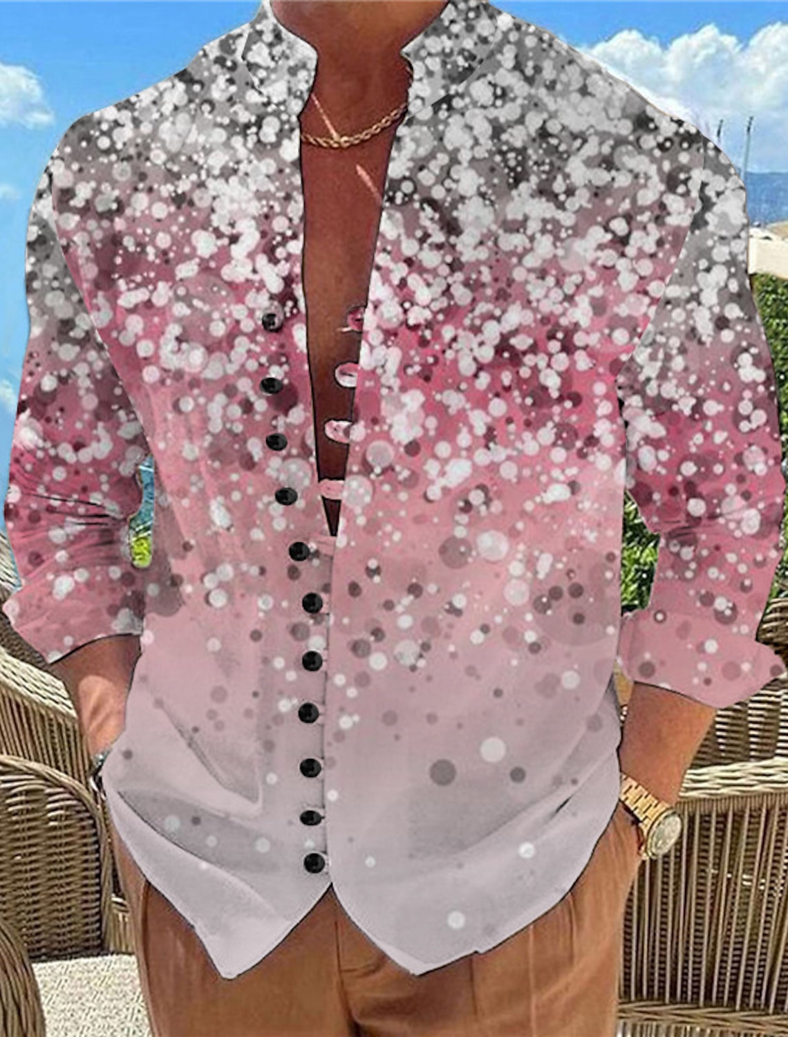 Men's Color Gradient Shirt Button Up Long Sleeve Casual Daily Wear