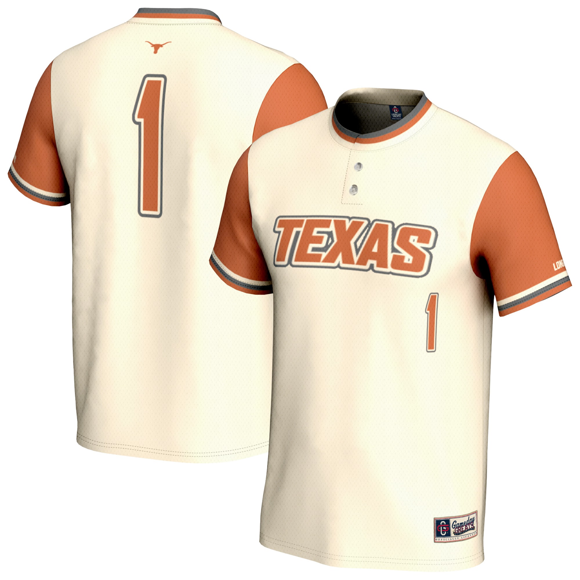 [NJP] Texas Longhorns GameDay Greats Youth Lightweight Softball Fashion Jersey - Cream