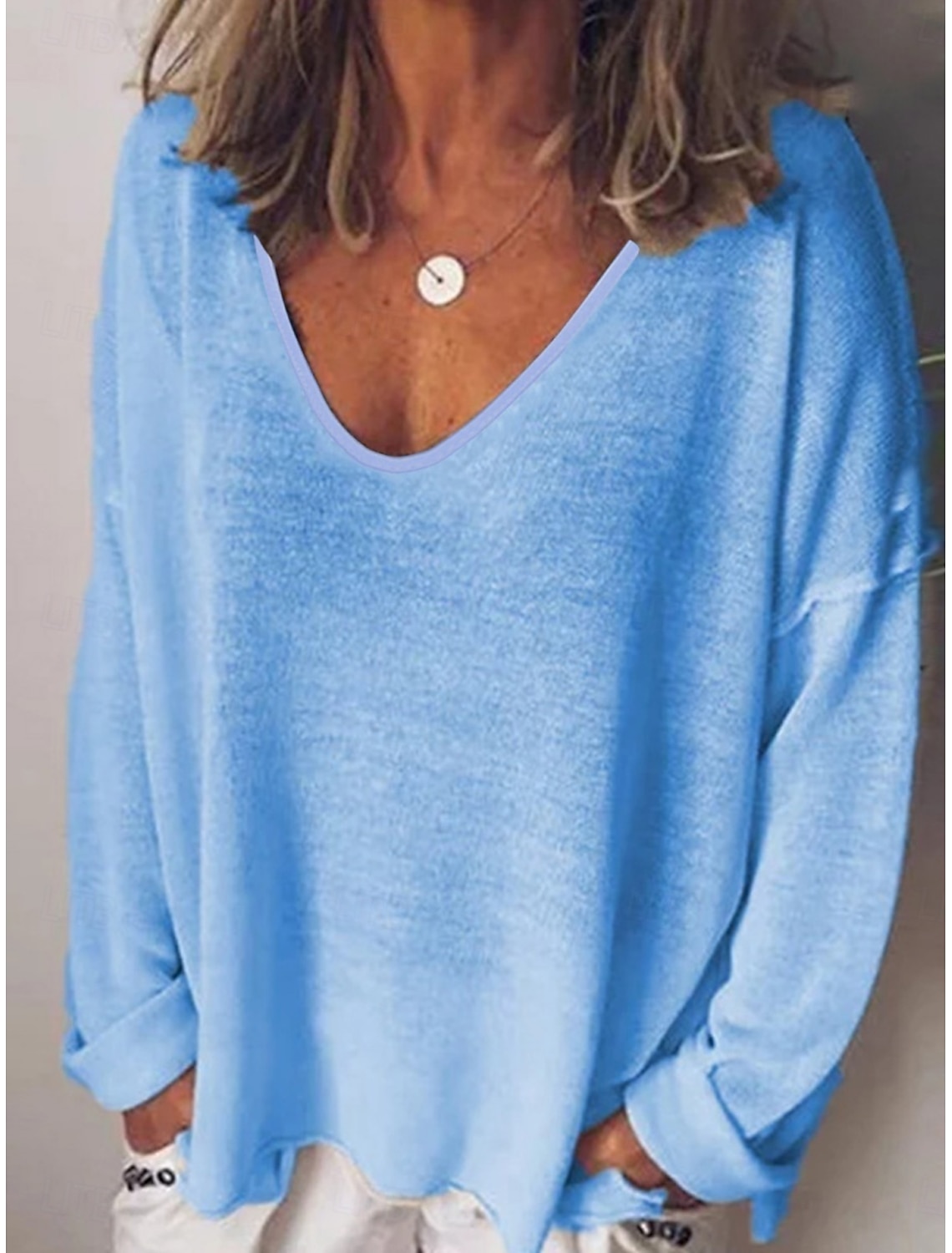 Women's Blouse Solid Color Stylish Casual Long Sleeve V Neck Regular Tops Daily Black White Yellow Army Green Blue Spring Fall Prefall