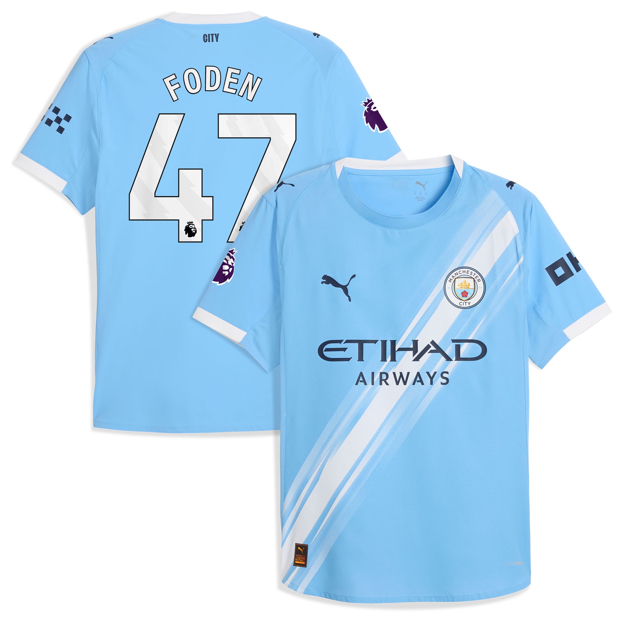 [LK] Phil Foden #47 Manchester City 2025/26 Home Authentic Player Jersey - Sky Blue