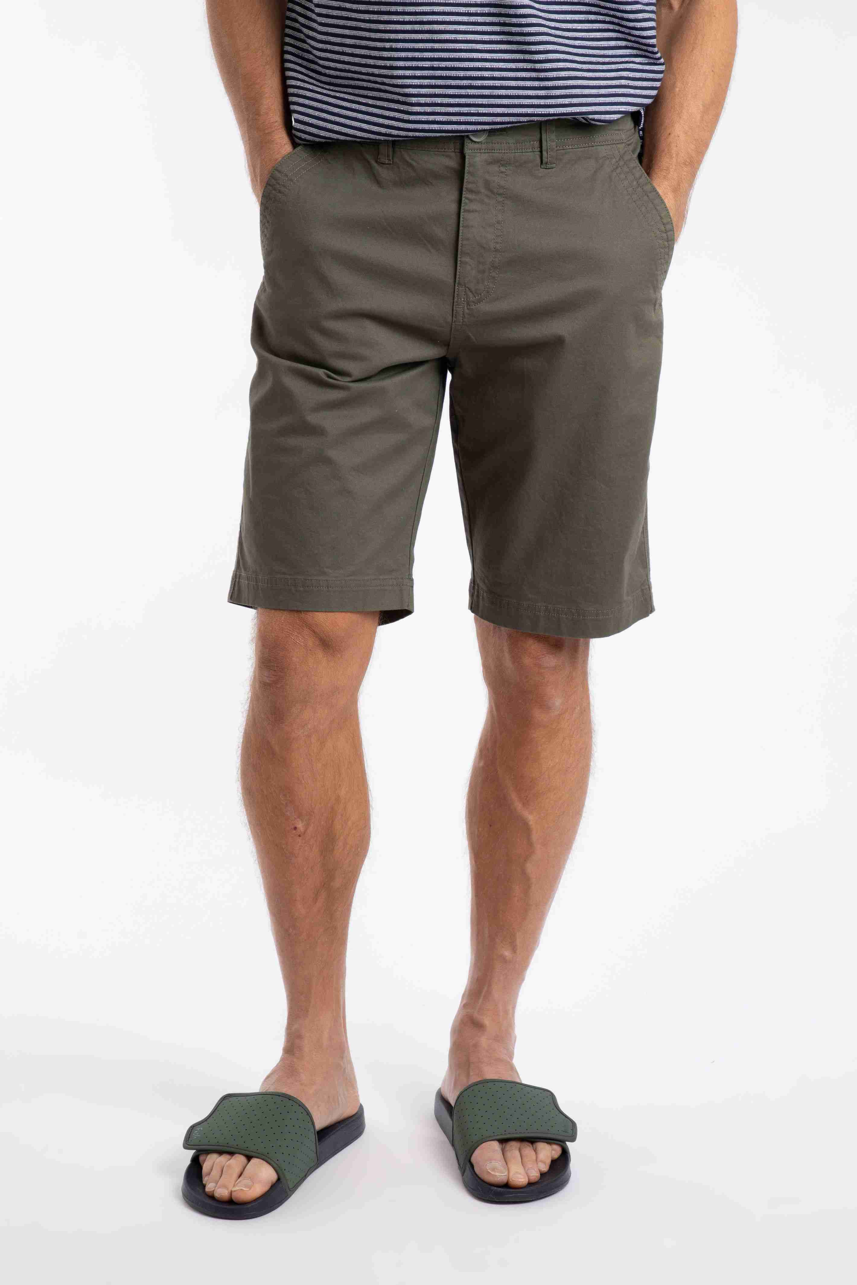 Rayburn Cotton Flat Front Shorts Dark Olive