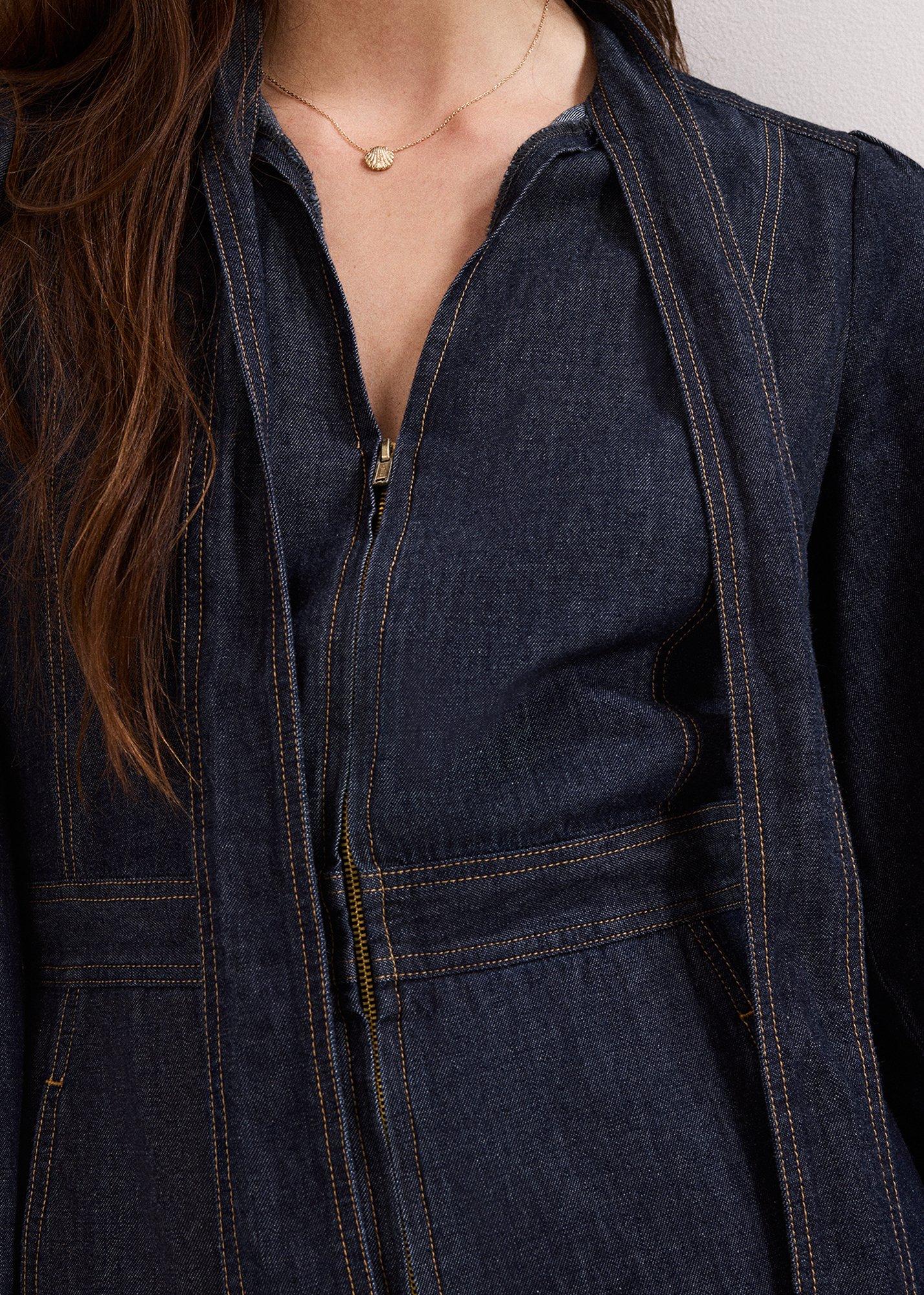 Petite Patricia Denim Pussybow Jumpsuit