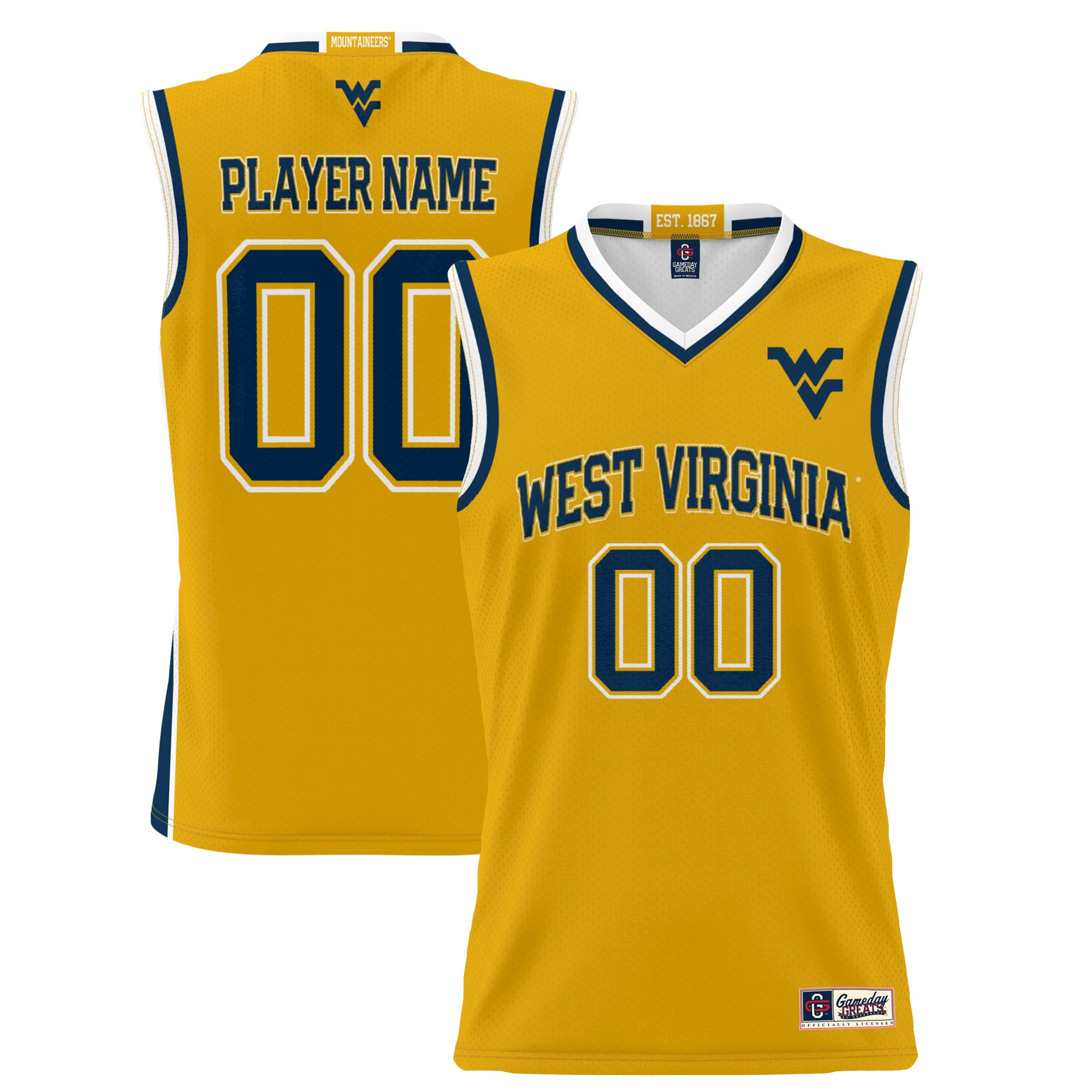 [NJP] West Virginia Mountaineers GameDay Greats NIL Pick-A-Player Lightweight Women's Basketball Jersey - Gold