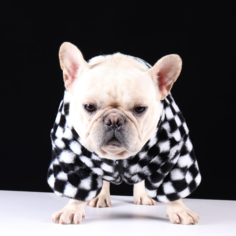Frenchie-Fan Frenchie Checkered Dog Coat – Soft Warm Winter Outfit Fo...