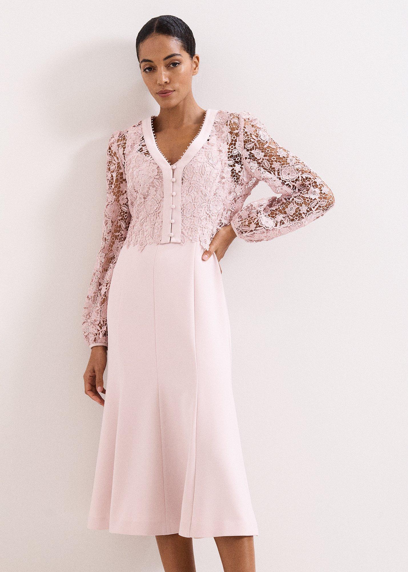 Petite Ayumi Pink Lace Top Midi Dress