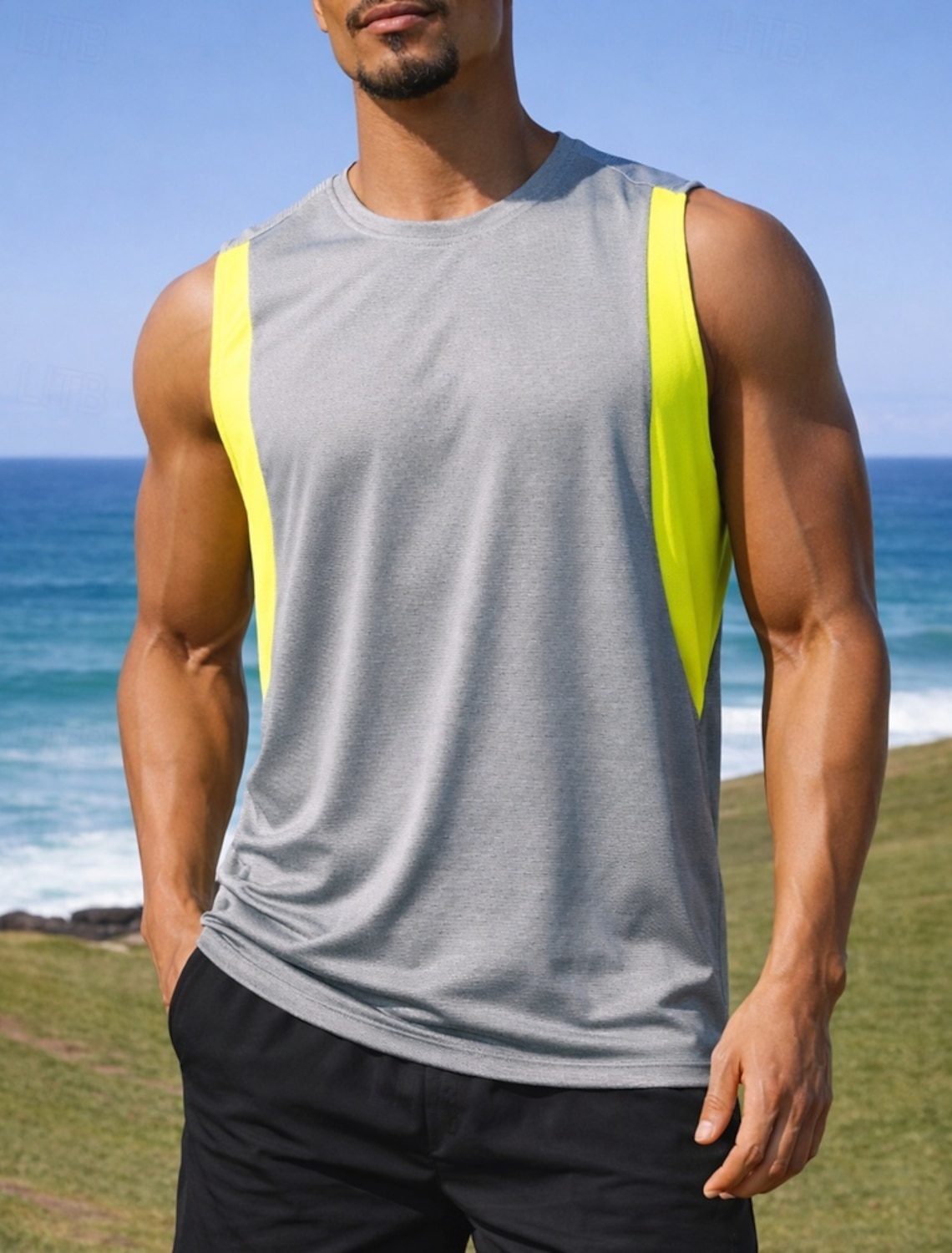 Men's Color Block Workout Tank Top Running Tank Top Sports Top Summer Patchwork Sleeveless Quick Dry Moisture Wicking Breathable Gym Workout Walking Jogging Sky Blue Dark Gray Light Grey Sportswear