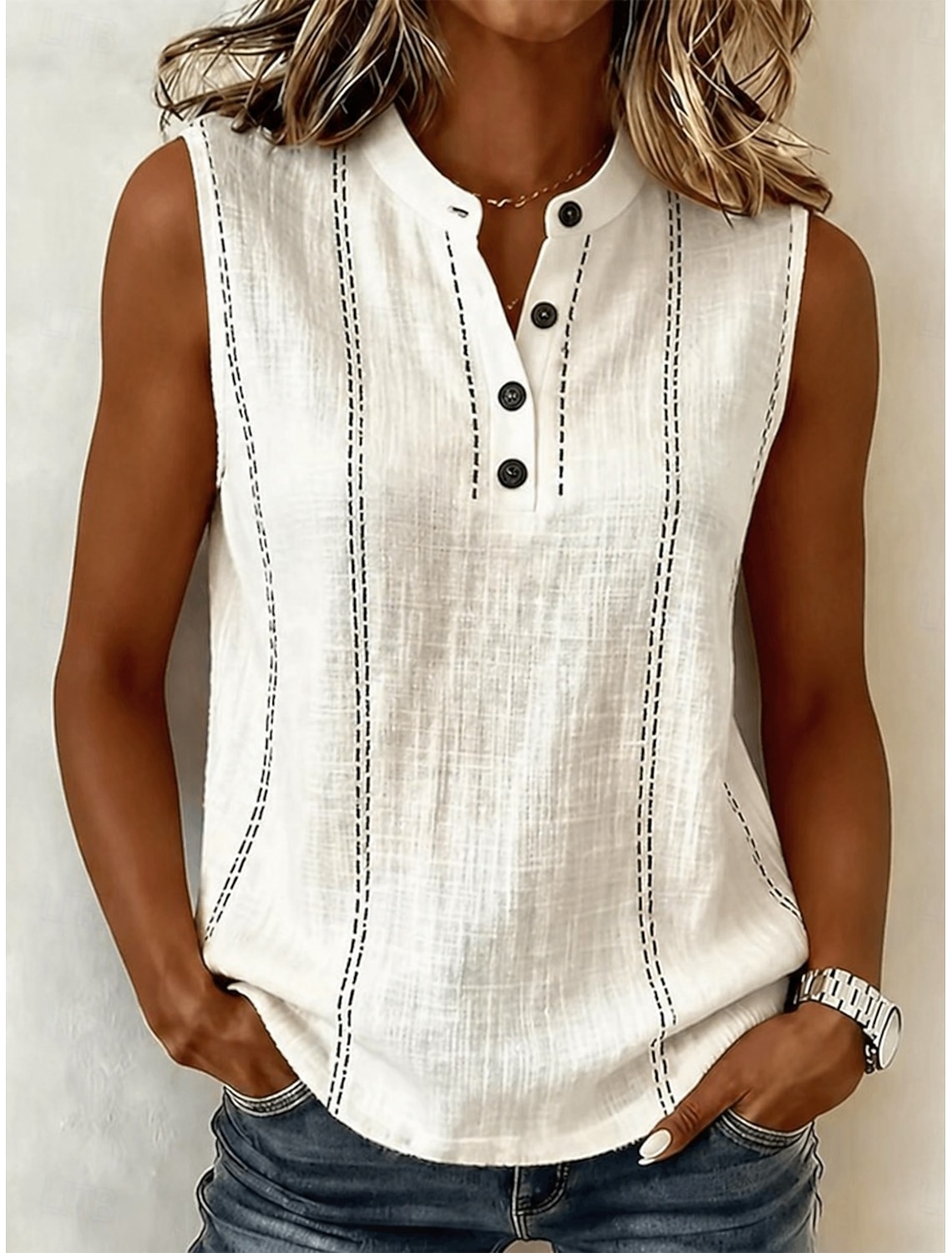 Women's Shirt Casual Shirt Bohemia Vacation Fashion Sleeveless Crop Tops Casual Daily Work Blue Pink Beige Summer Spring