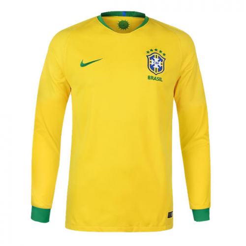 Authentic Brazil Home 2018 World Cup Long Sleeve Soccer Jersey Shirt