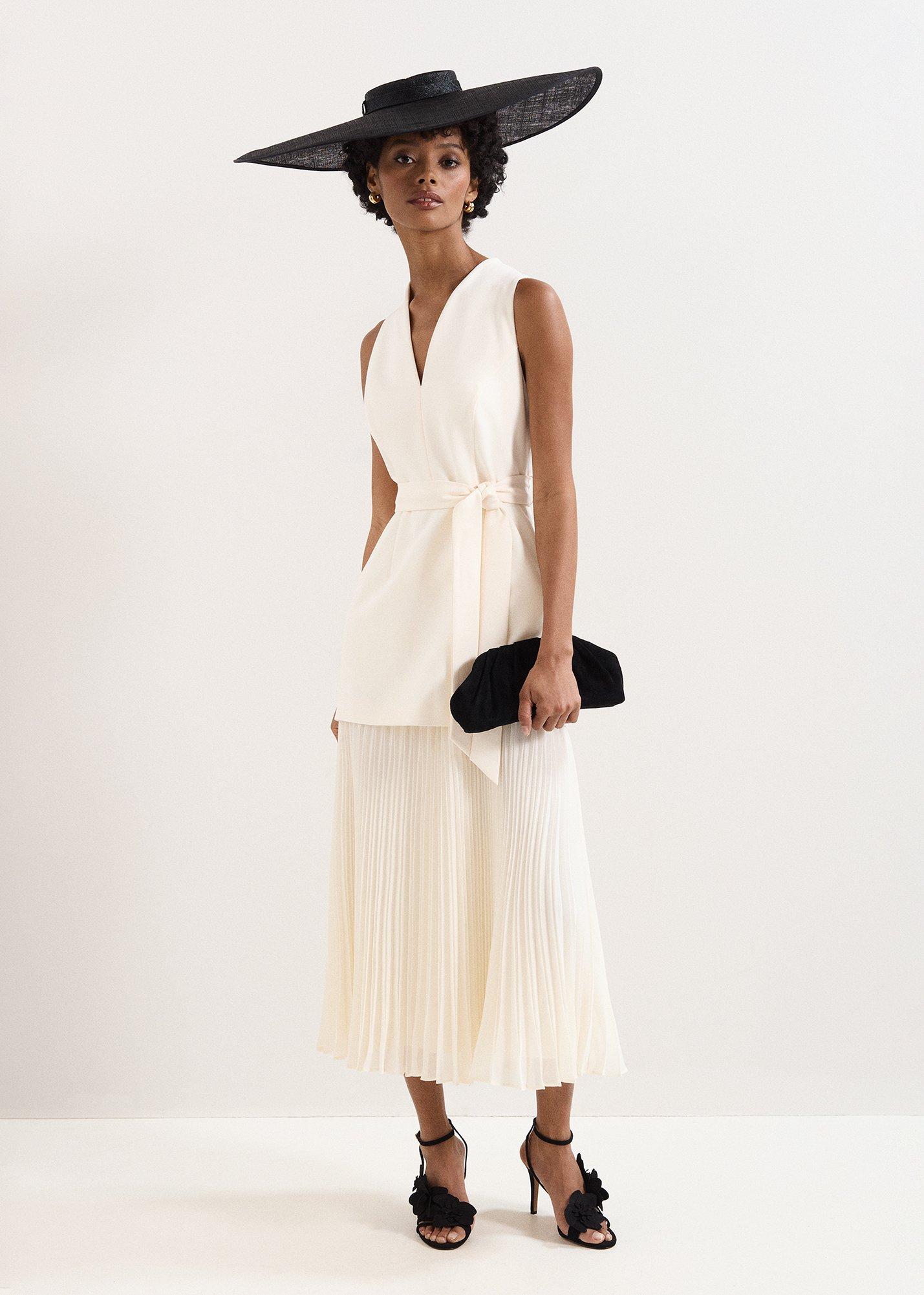 Pia Ivory Tailored Pleated Midi Dress