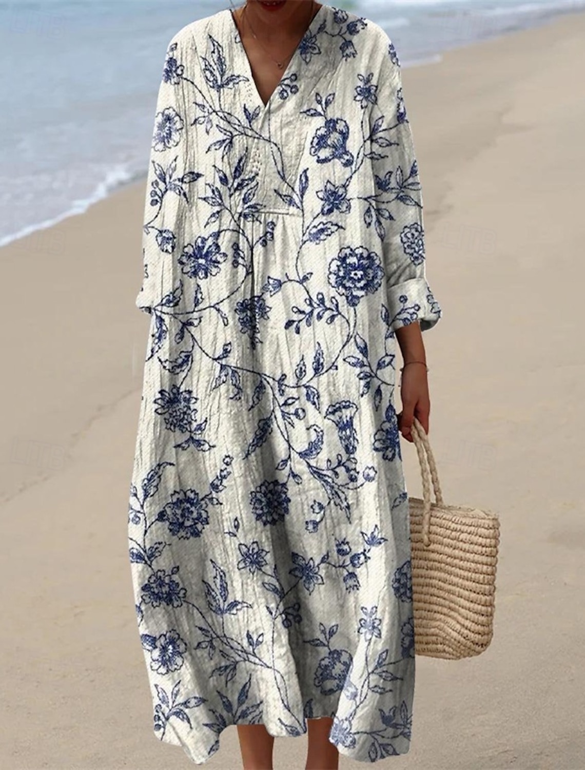 Women's Midi Dress Casual Dress Print Dress Fashion Modern Daily Beach Weekend Regular Fit Flower Long Sleeve V Neck Blue Yellow Light Green Pink Spring Fall
