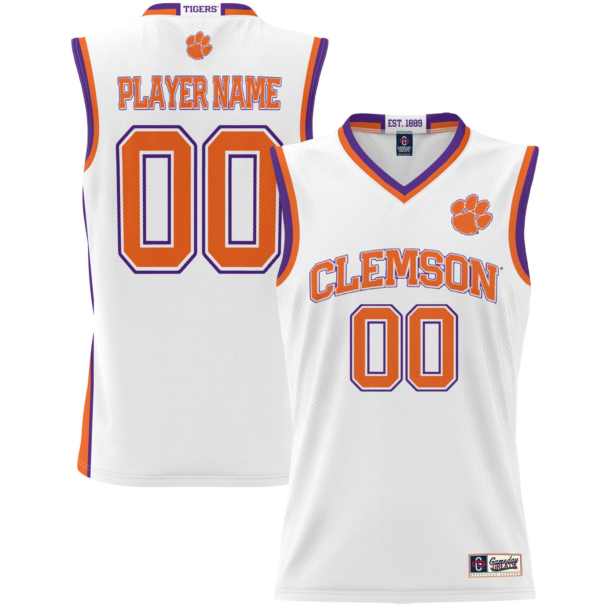 [NJP] Women's Clemson Tigers GameDay Greats NIL Pick-A-Player Lightweight Women's Basketball Jersey - White