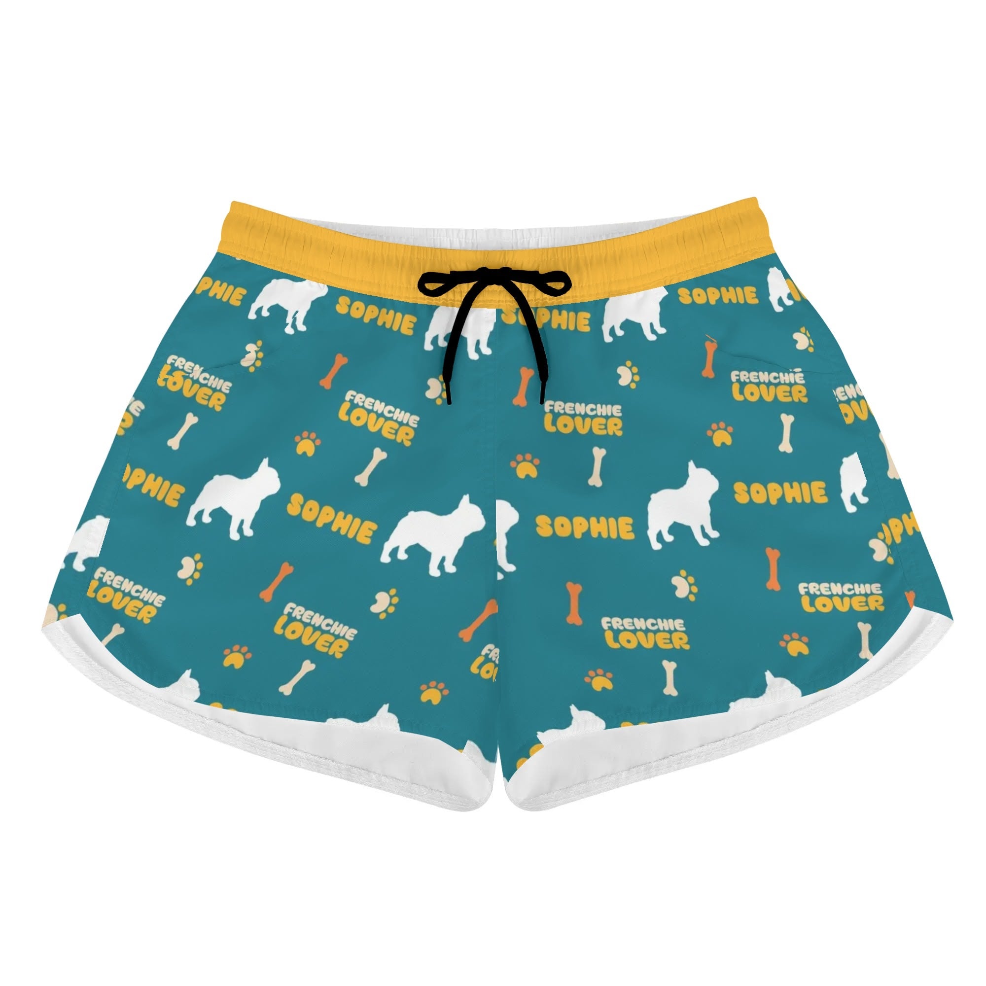 Custom Women's Beach Shorts with French Bulldog Name