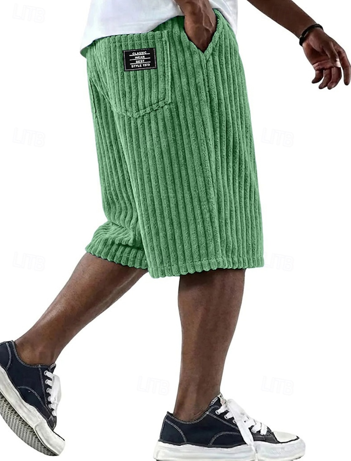 Men's Shorts Casual Shorts Corduroy Shorts Pocket Elastic Waist Simple Plain Comfort Breathable Knee Length Casual Outdoor Vacation Vacation Fashion Black White Micro-elastic