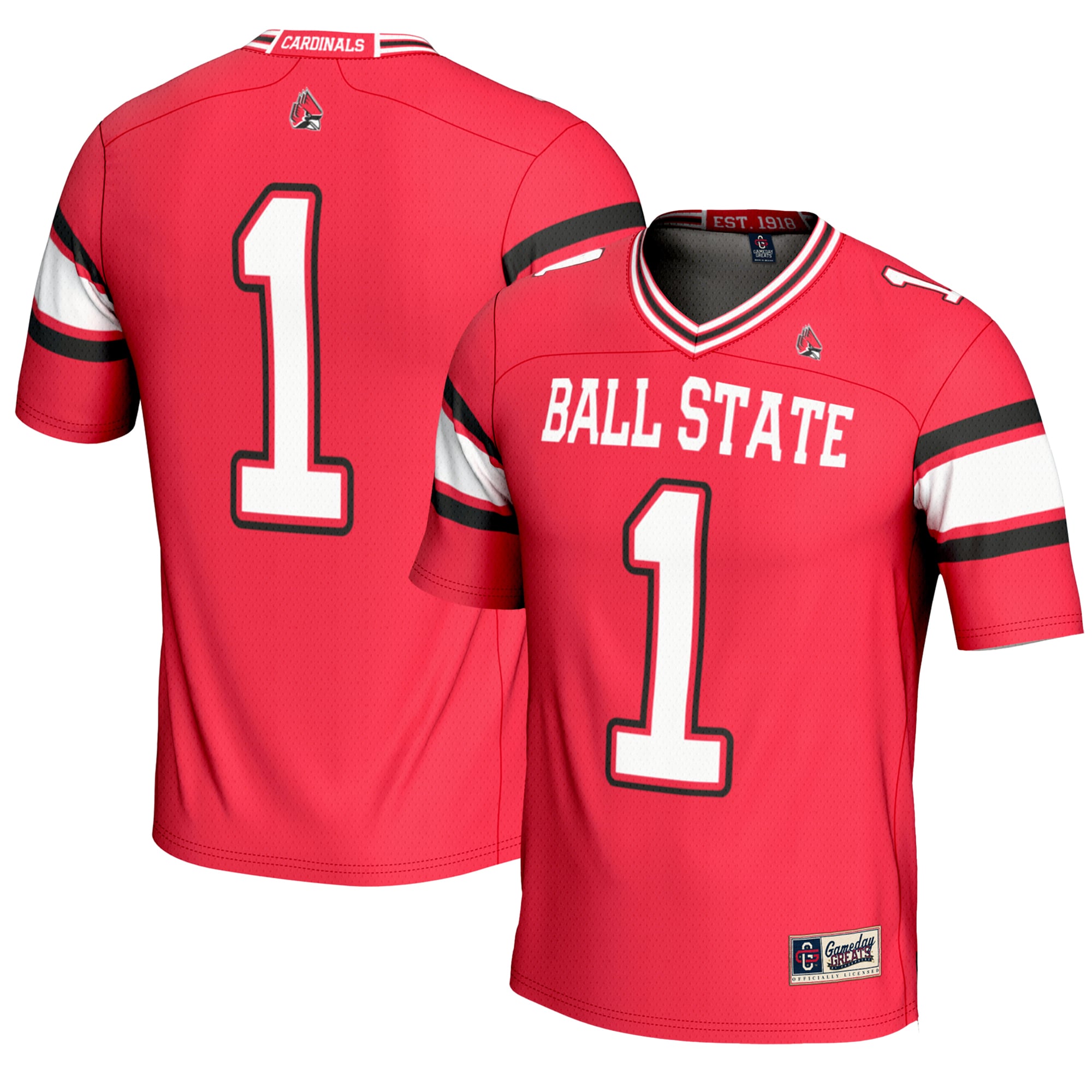 Men's #1 Cardinal Ball State Cardinals Endzone Football Jersey