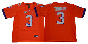 away jersey Men's Clemson CLE Xavier Thomas #3 Orange 2019 Football