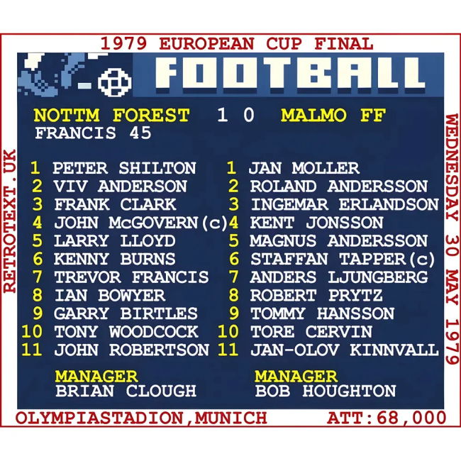 retro 1979 European Cup Final (Nottingham Forest) Retrotext t-shirt