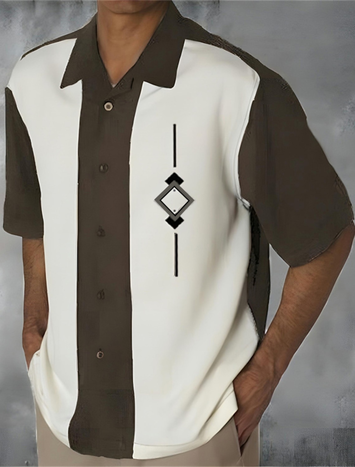 Men's Color Block Shirt Summer Bowling Short Sleeve Fashion 1950s