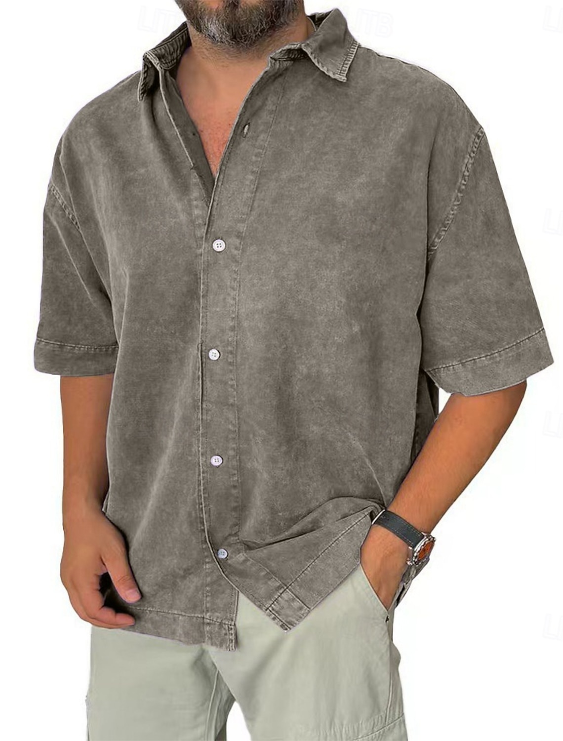 SoftFade™ Men's Shirt Casual Shirt Button Up Shirt Acid Wash Shirt Blue Black Pink Navy Blue Purple Short Sleeve Plain Lapel Casual Daily Clothing Apparel Fashion Retro Vintage Comfortable