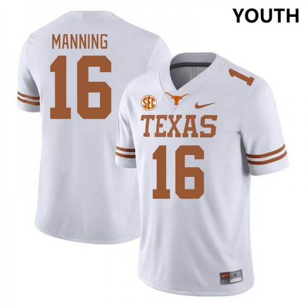 Nike Texas Longhorns #16 Arch Manning Youth Stitch Jersey - White