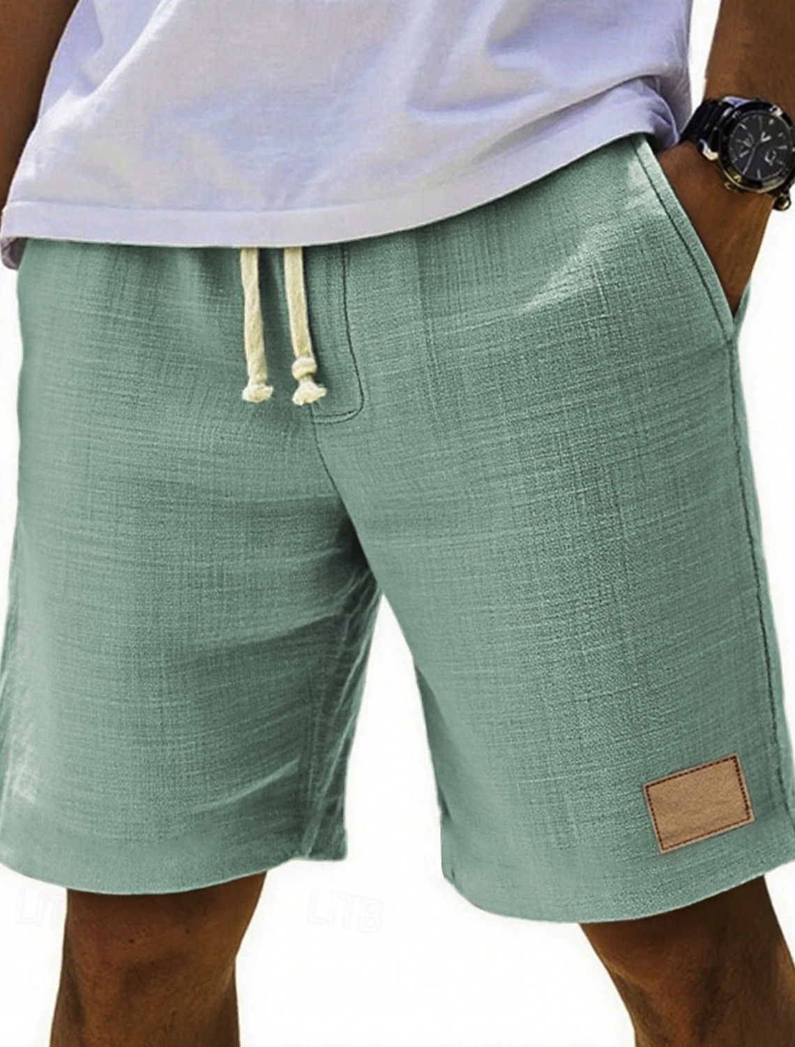 Men's Shorts Summer Beach Pocket Elastic Waist Drawstring Plain #1