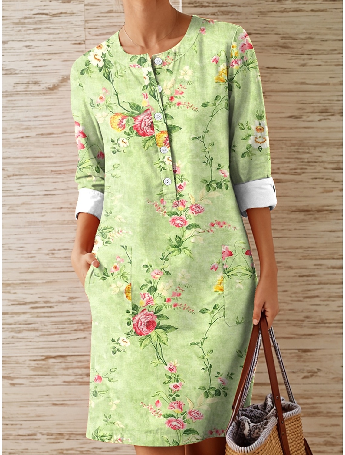 Women's Midi Dress Linen-feel Dresses Shift Dress Casual Daily Regular Fit Plain Long Sleeve Crew Neck Blue Black White Royal Blue Summer Spring Fall