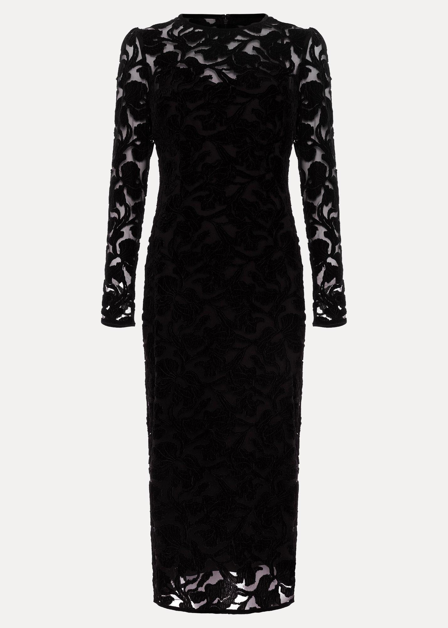 Viktoria Black Applique Velvet Midi Dress