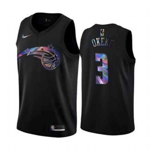 Nike Orlando Magic #3 Chuma Okeke Mens Iridescent Holographic Collection NBA Jersey ¨C Black Mens