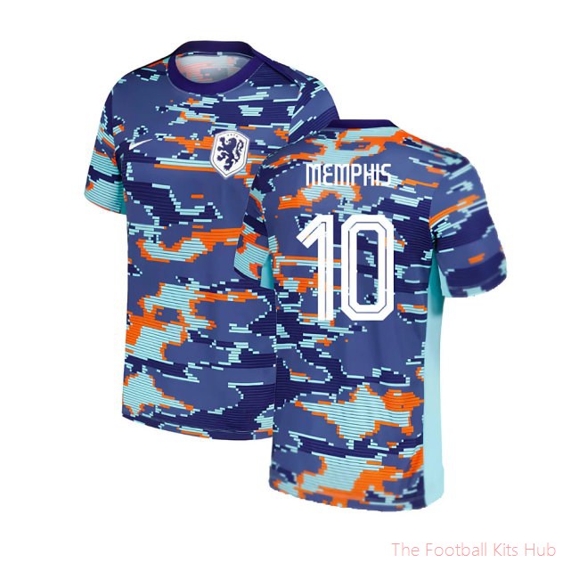 2024-2025 Netherlands Pre-Match Training Shirt (Blue) - Kids (Memphis 10)