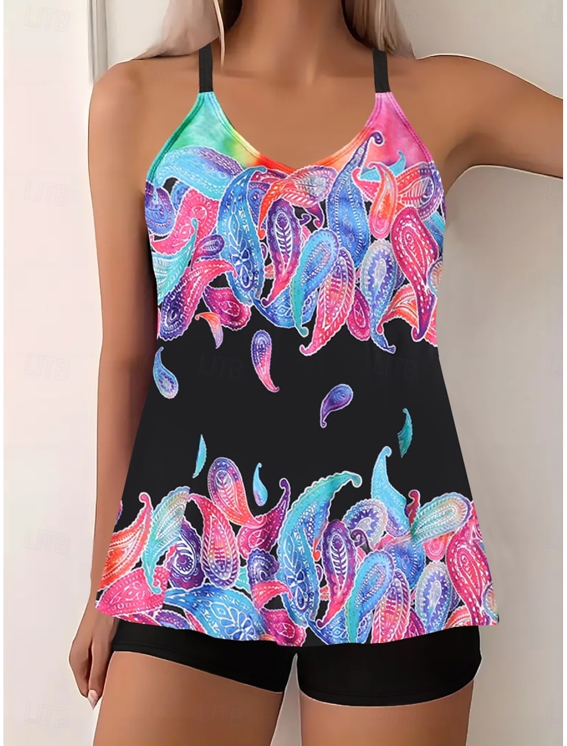 Women's Swimwear Tankini 2 Piece Boy Leg Swimsuit Backless High Waist Vacation Beach Wear Paisley V Neck Sleeveless Bathing Suits