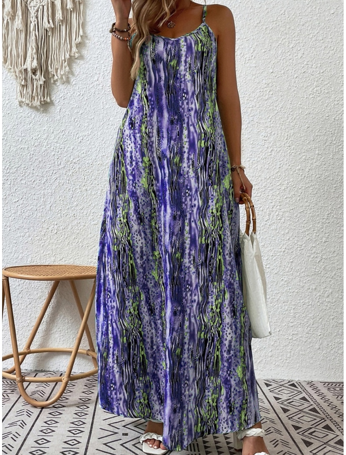 Women's Maxi Dress Boho Dress Casual Dress Slip Dress Elegant Fashion Modern Outdoor Vacation Going out Regular Fit Graphic Short Sleeve Crew Neck Blue Yellow Wine Peacock Blue Summer Spring
