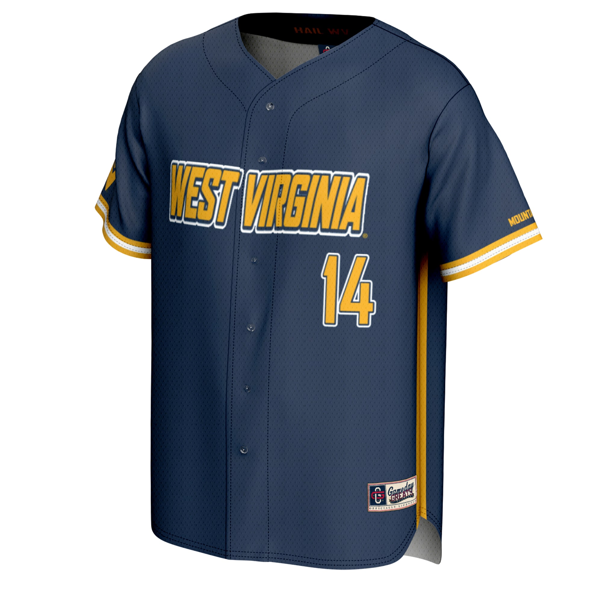 [NJP] West Virginia Mountaineers GameDay Greats Unisex Lightweight Baseball Fashion Jersey - Navy
