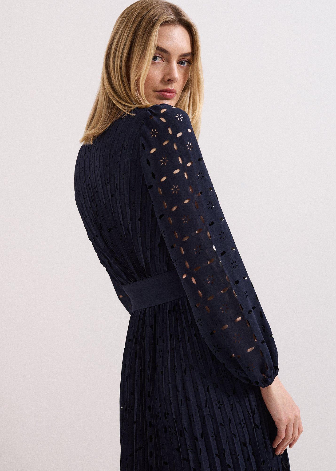 Marina Navy Laser Cut Midi Dress