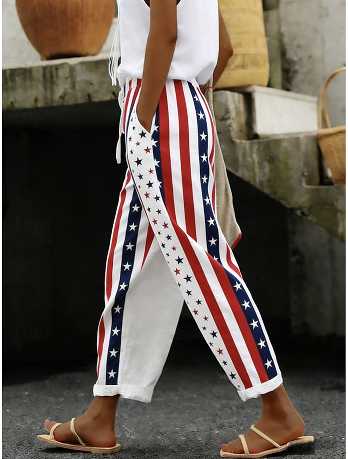 Independence Day Patriotic Women's Leggings Vacation Vintage Fashion Calf-Length High WaistPants Graphic Flag Printing Breathable Soft Stretchy Formal Vacation Office