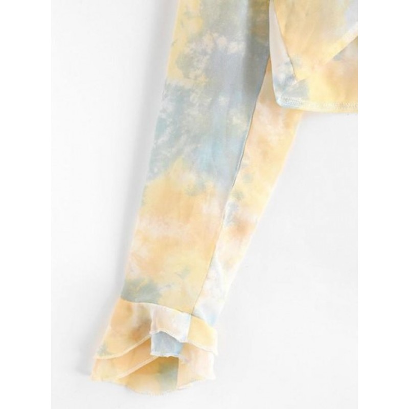 Tie Dye Ruffle Bell Sleeve Crop Blouse RN8674