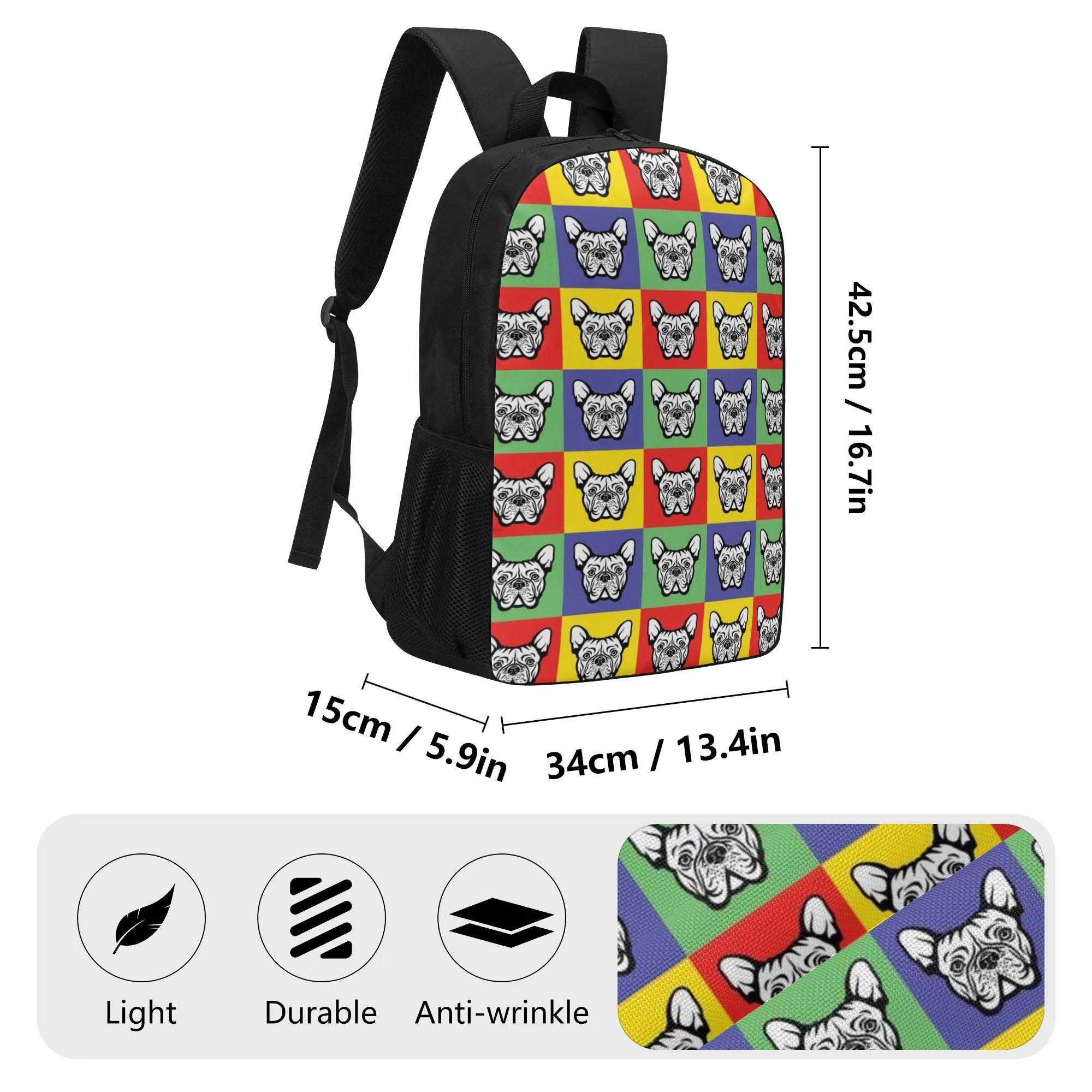 Lifestyle-Driven Frenchie-Fan Hazel - 17 Inch Backpack for Dog Owners