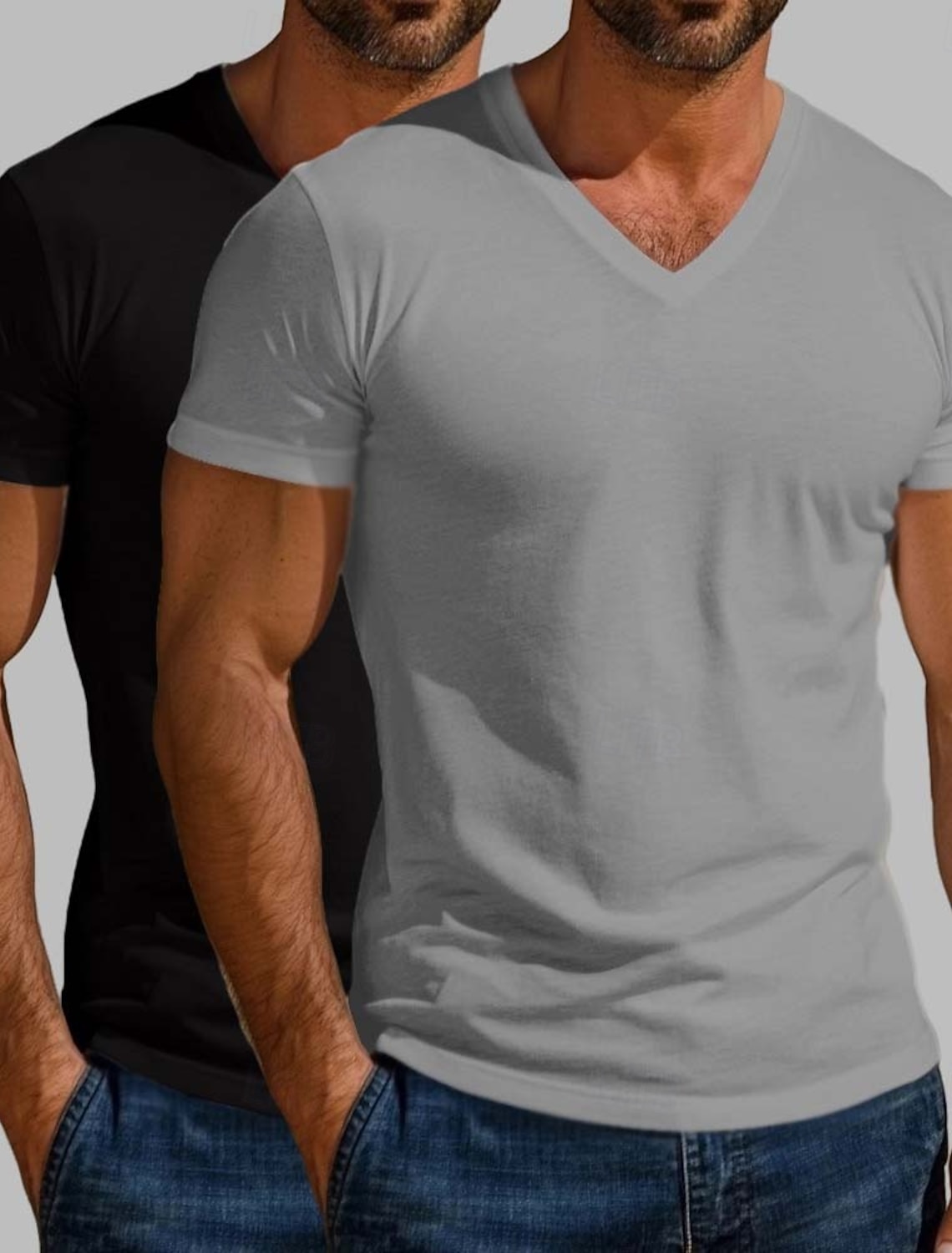 2PCS Men's Cotton Blend T Shirt Tee Top Short Sleeve V Neck Summer All
