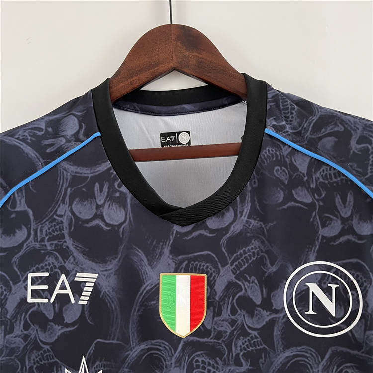 Breathable Napoli 2324 Football Shirt Halloween Edition Black Soccer