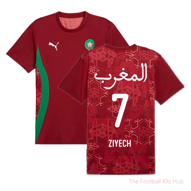 2024-2025 Morocco Prematch SS Jersey (Red) (Ziyech 7)