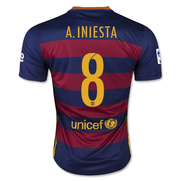 Barcelona 201516 Home A INIESTA 8 Soccer Jersey - Official Replica