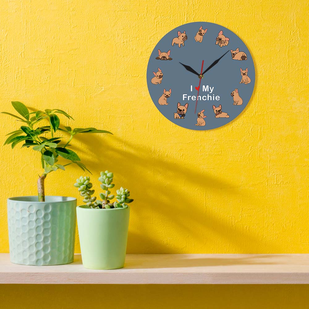 French Bulldog I Love My Frenchie Wall Clock Durable Dog Item