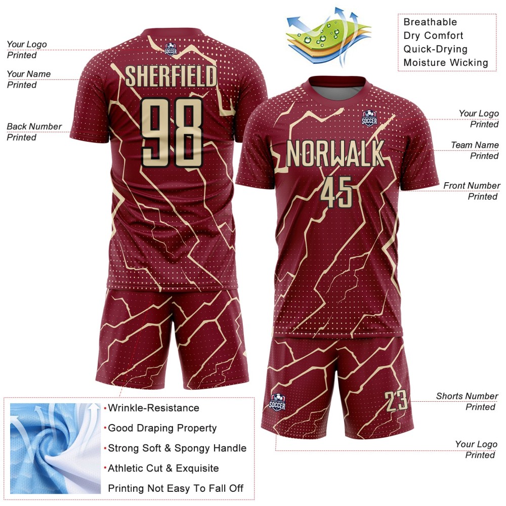 Custom Uniform Jersey Lightning Sports Soccer Sublimation Crimson Cream-Black