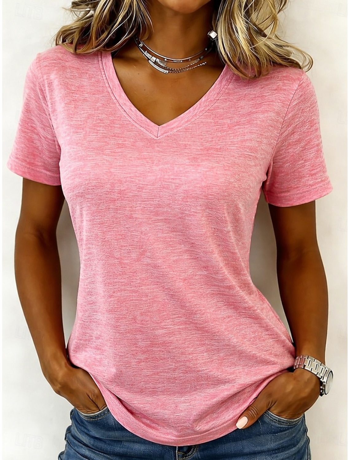 Women's 100% Cotton T-Shirts - Quality Basic Short Sleeve V Neck Tee