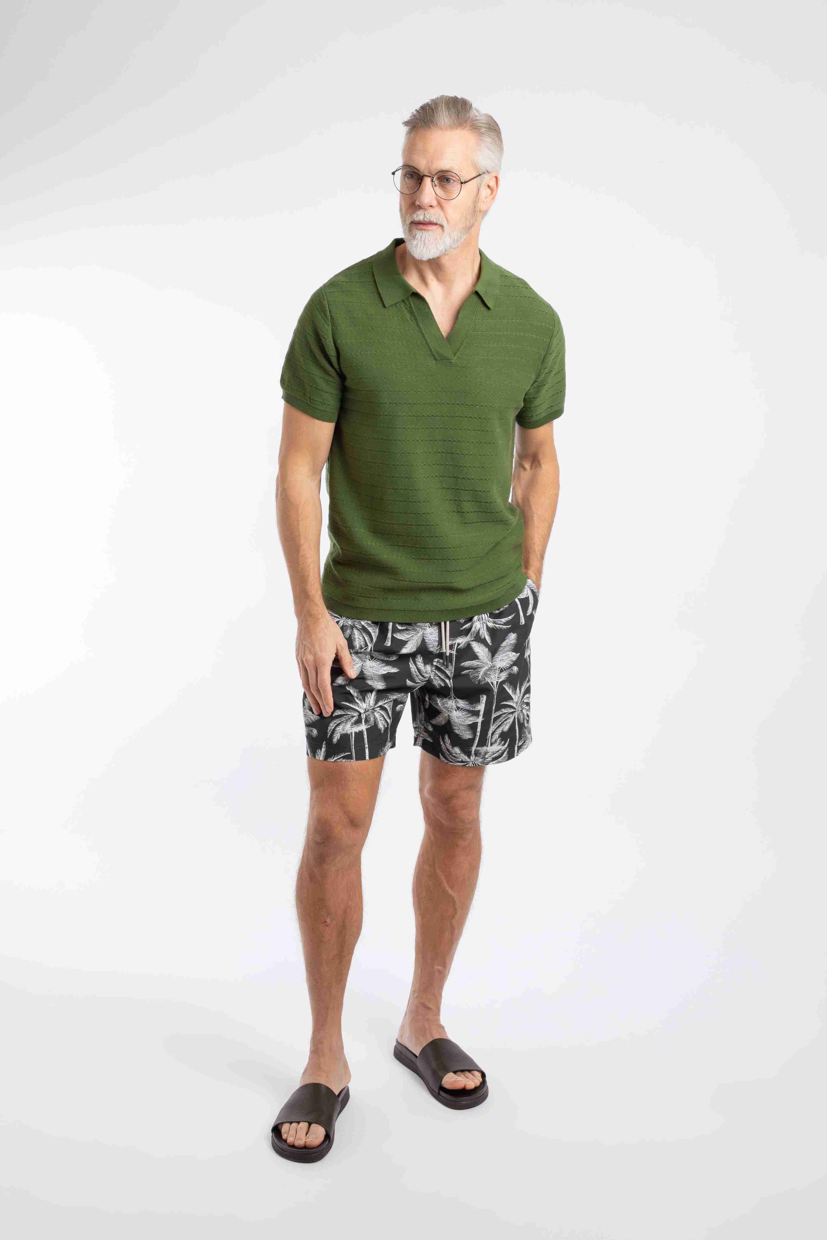 Tyne Trophy Neck Knitted Polo Shirt Ginko Green