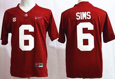 Men's Alabama Bama #6 Blake Sims Red 2015 authentic moisture wicking