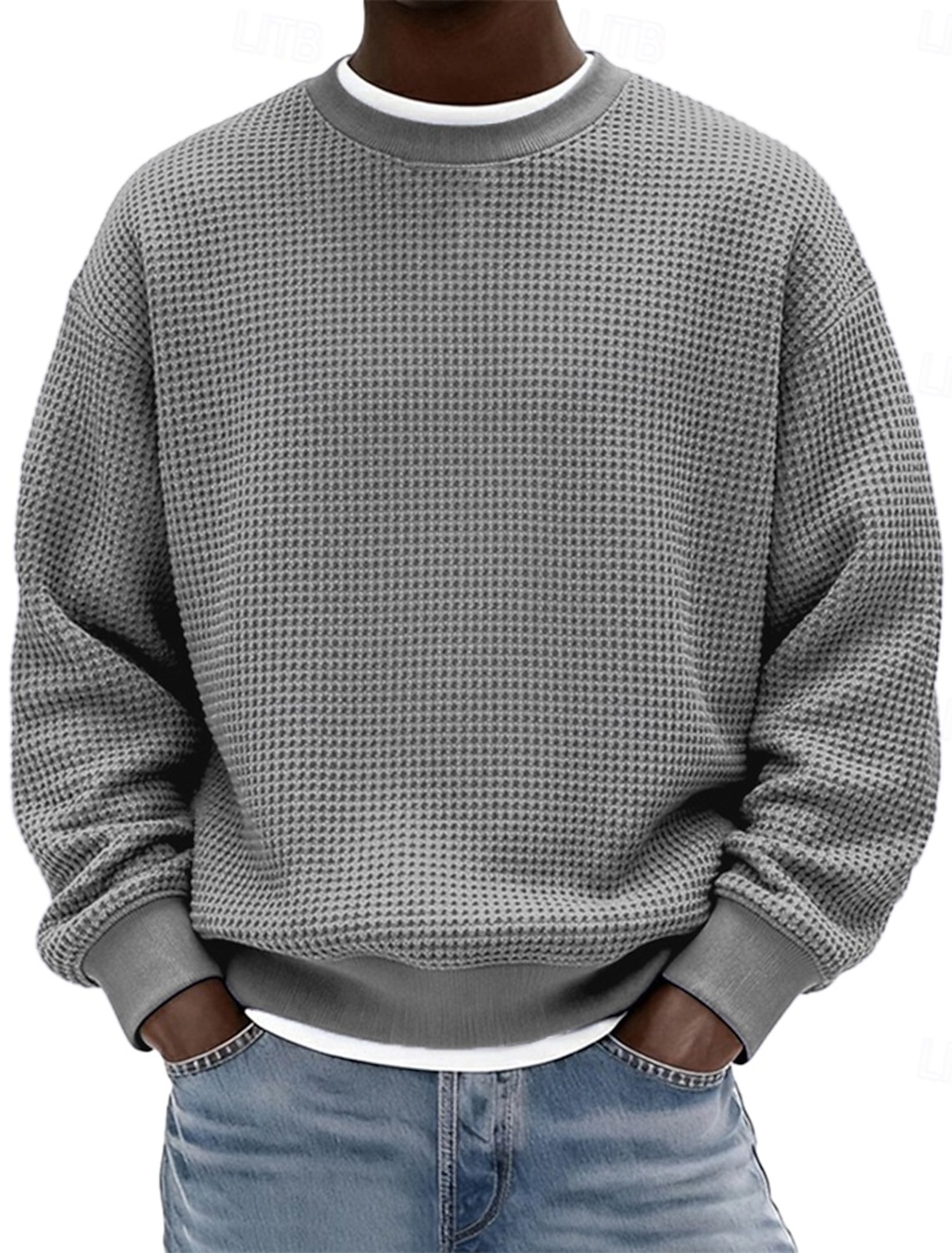 Men's Sweatshirt Waffle Sweatshirt Pullover Hoodie Sweatshirt Wine Red Black White Light Green Navy Blue Crew Neck Plain Textured Casual Daily Sports & Outdoor Polyester Streetwear Cool Sportswear