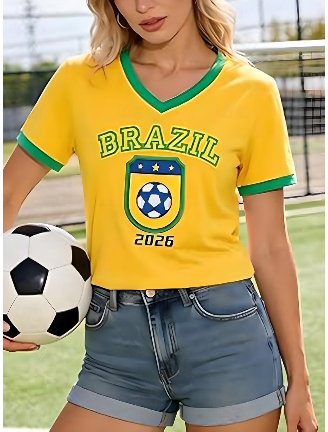 World Soccer Match 2026 Women's T Shirt Print Graphic Soccer Team Stylish Casual Short Sleeve V Neck Regular Tops Daily Blue White Yellow Royal Blue Green Summer Spring